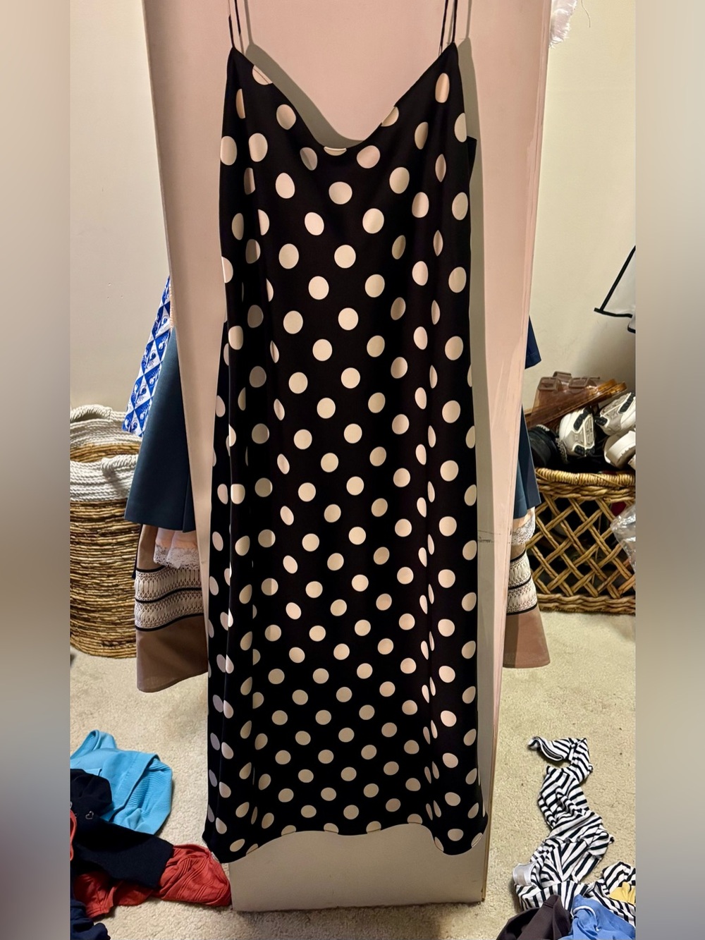 J. Crew Black Slip Maxi Dress with Cream Polka Dots